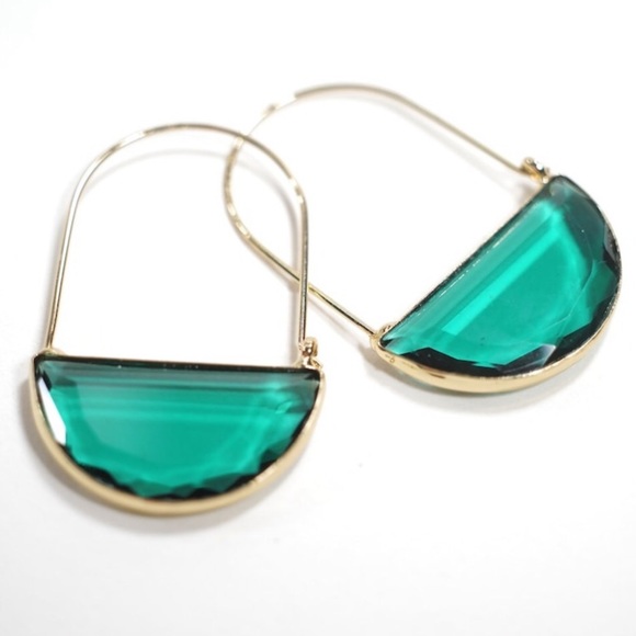 New Anthro Green Faceted Crescent Earrings ~ Glass Closed Hoops - Crescent Hoop - Picture 8 of 15